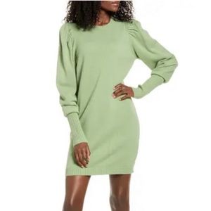 New WAYF Sage Green Sweater Dress Puffy Sleeves Kiwi Nordstrom Size XL